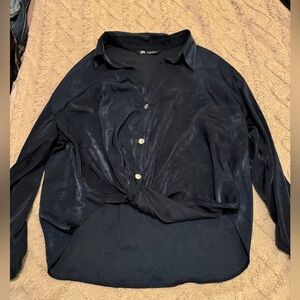 Zara Midnight Blue Satin Blouse